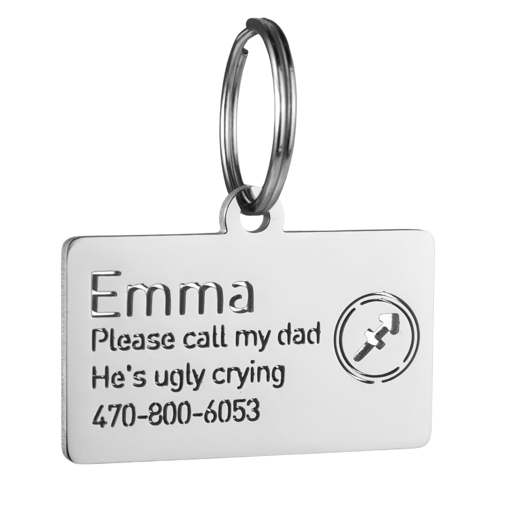 custom hollow laser-cut stainless steel sagittarius zodiac dog ID tag with cut-through name lettering