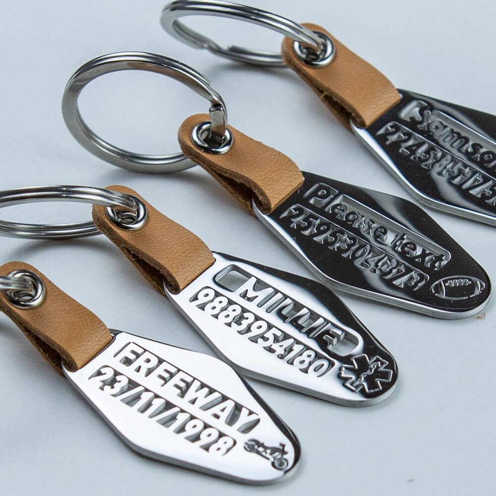 personalized laser-cut stainless steel keychain with custom name