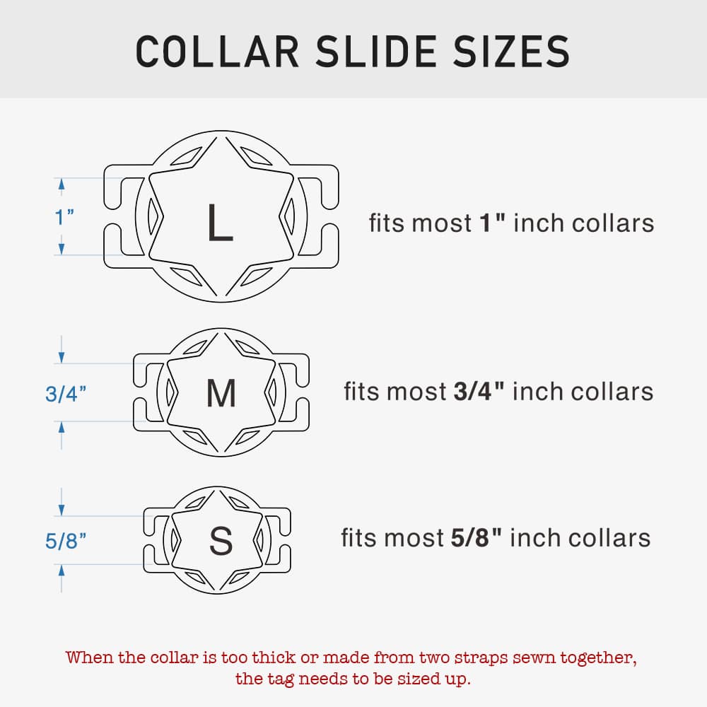 custom laser-cut stainless steel star police badge slide-on dog ID tag shown flat on a collar, with name engraving