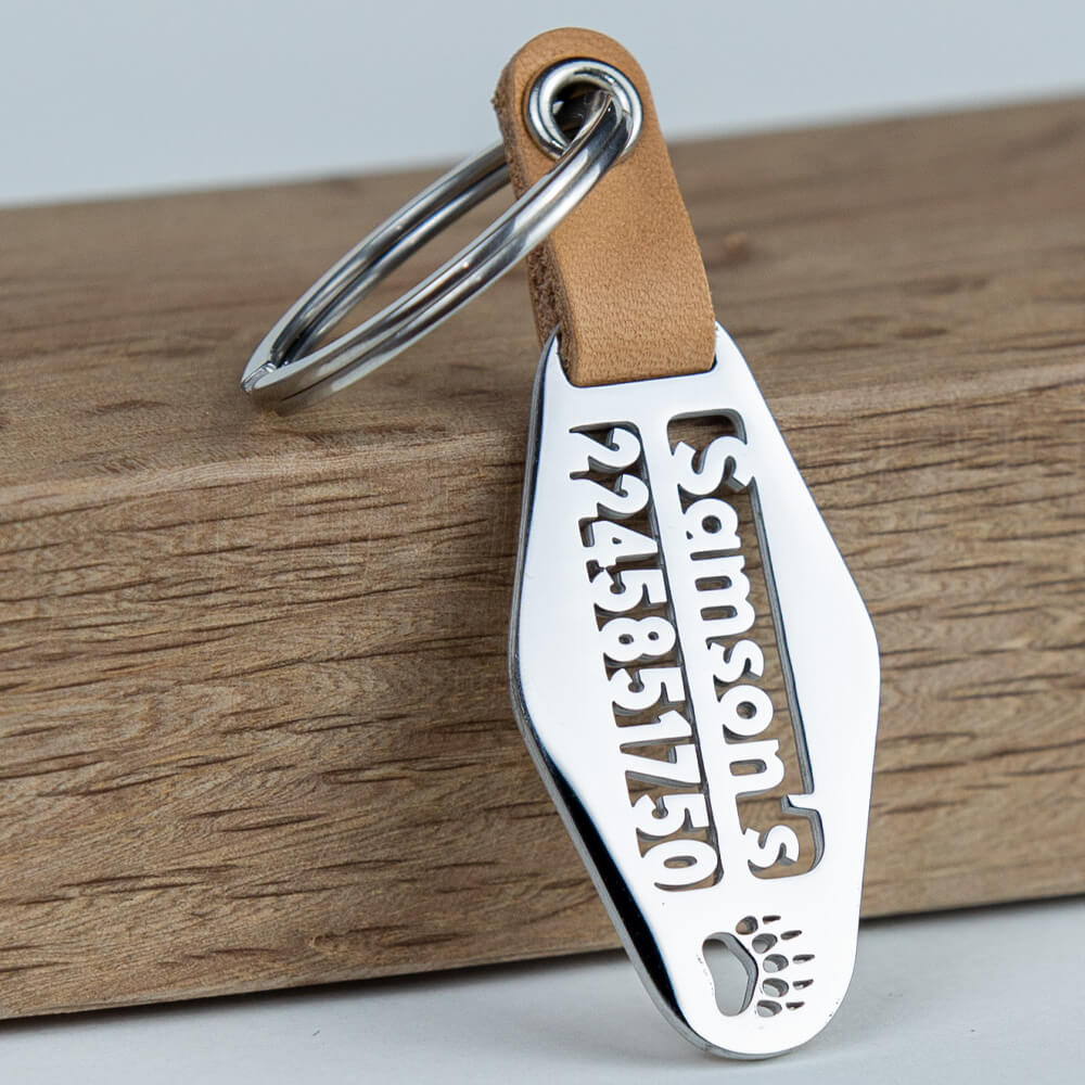personalized laser-cut stainless steel keychain with custom name