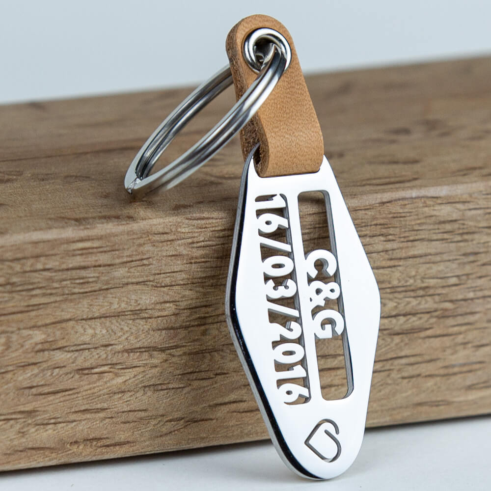 personalized laser-cut stainless steel keychain with custom name