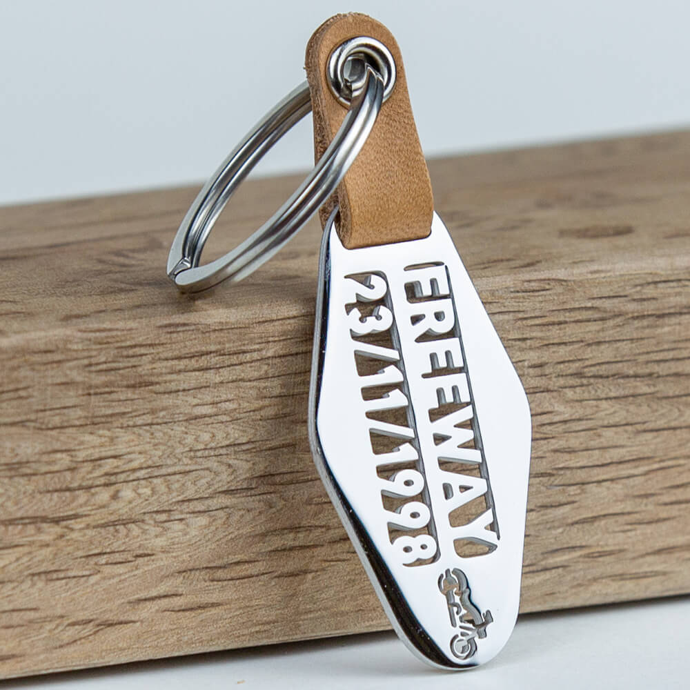personalized laser-cut stainless steel keychain with custom name
