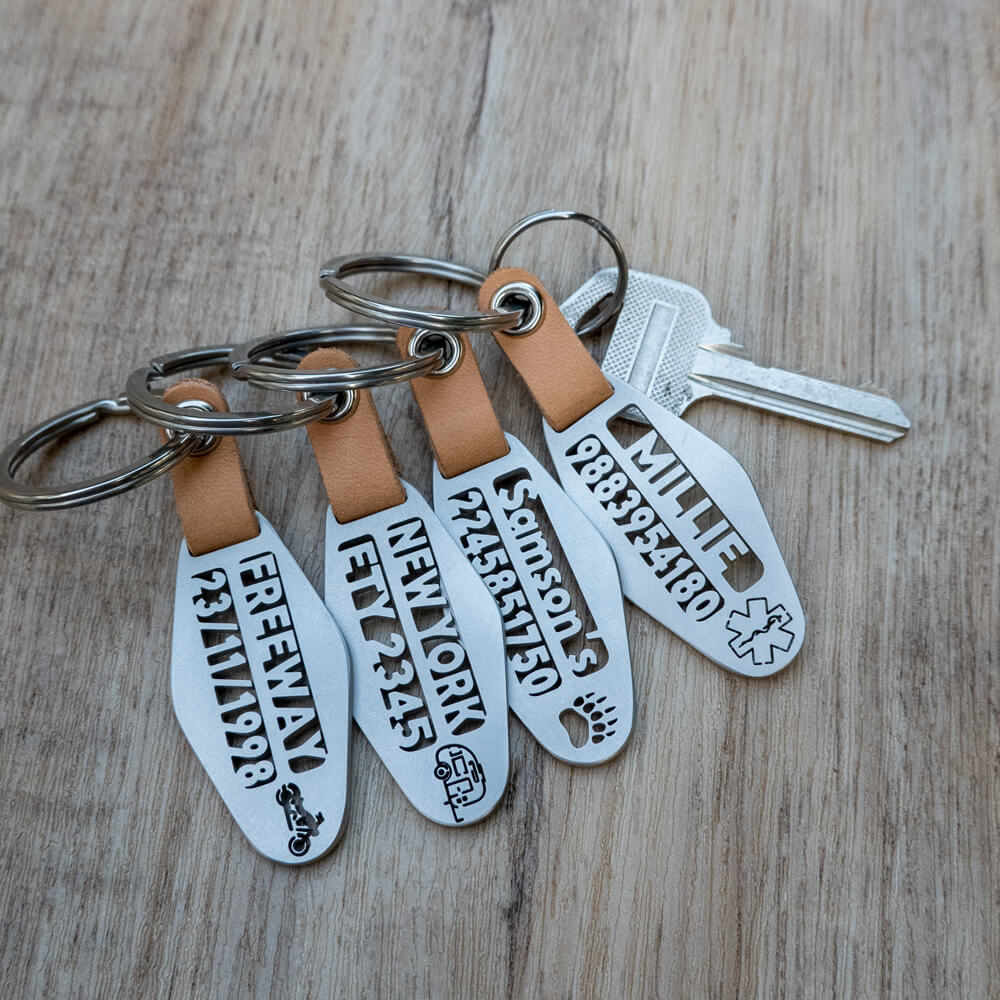 personalized laser-cut stainless steel keychain with custom name